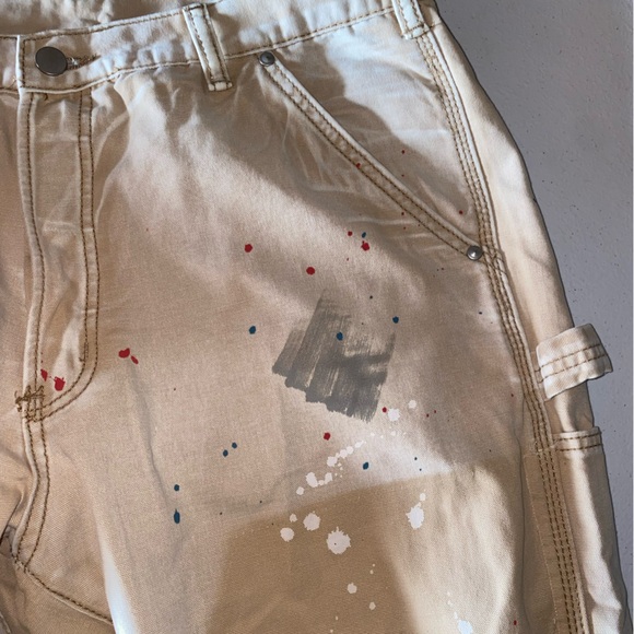 MNML NWOTs Flare Denim Pants - Khaki with Paint Splatter | B243 | Size 34 - Picture 5 of 13